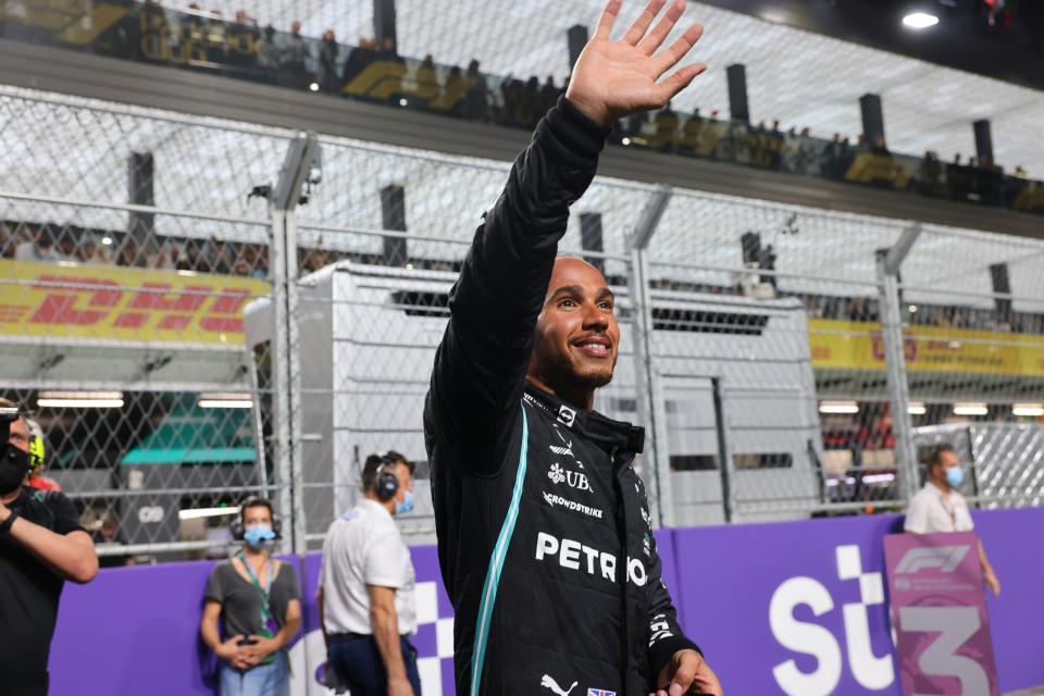 Lewis Hamilton took victory in Saudi Arabia to draw level with Max Verstappen at the top of the drivers championship. (Giuseppe Cacace/AP) (AP)