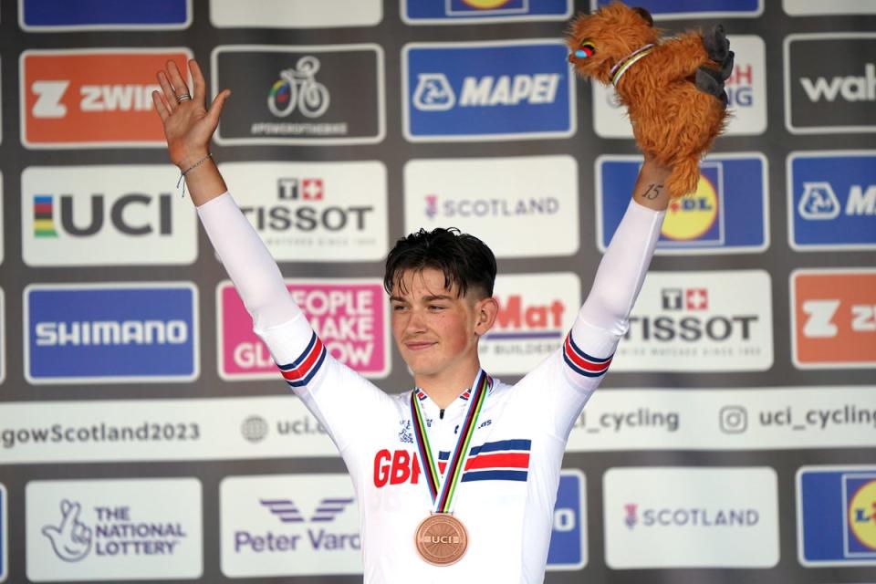 Teenager Josh Tarling celebrates a breakout bronze in the men’s time trial at the 2023 World Championships (PA)
