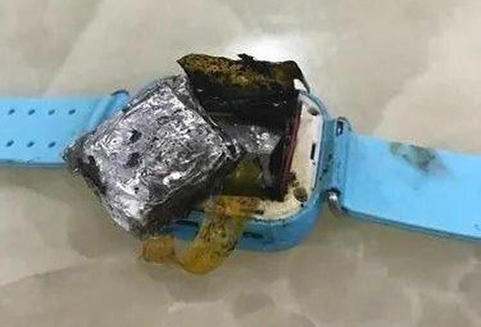 The destroyed and singed smartwatch. Source: AsiaWire/Australscope