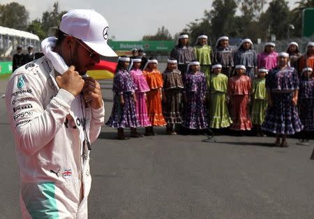 British driver Lewis Hamilton of Mercedes getting ready at the Mexico Formula Uno Grand Prix at Autodromo Hermanos Rodriguez in Mexico City, Mexico, October 30, 2016. REUTERS/ULISES RUIZ BASURTO/EPA/Pool