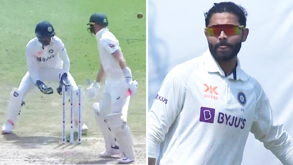 Marnus Labuschagne bowled off a Ravi Jadeja delivery.