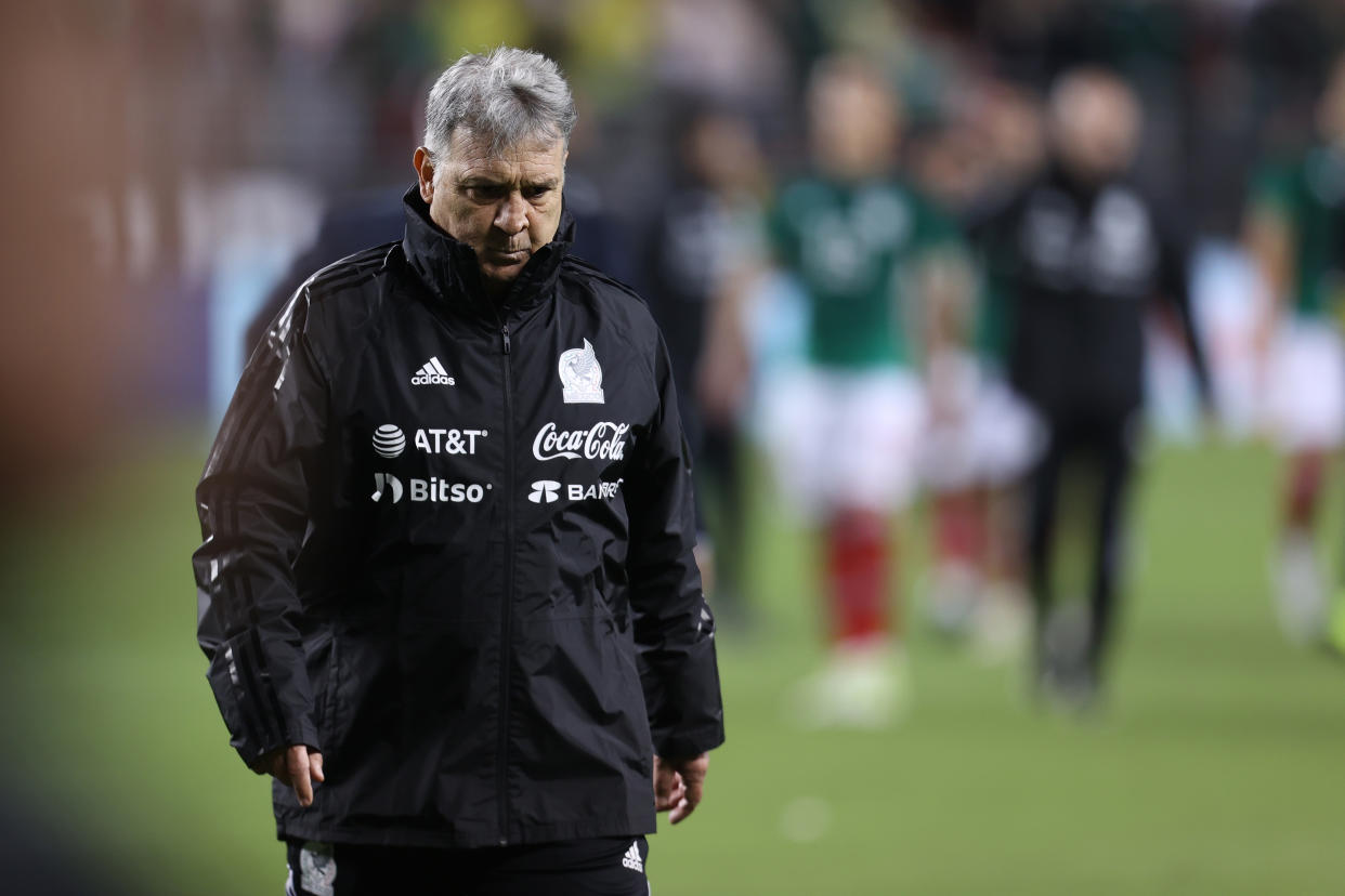 SANTA CLARA, CA - SEPTEMBER 27: Head Coach of Mexico Gerardo Martino gestures during the friendly match against Colombia at Levi's Stadium on September 27, 2022 in Santa Clara, California. (Photo by Omar Vega/Getty Images)