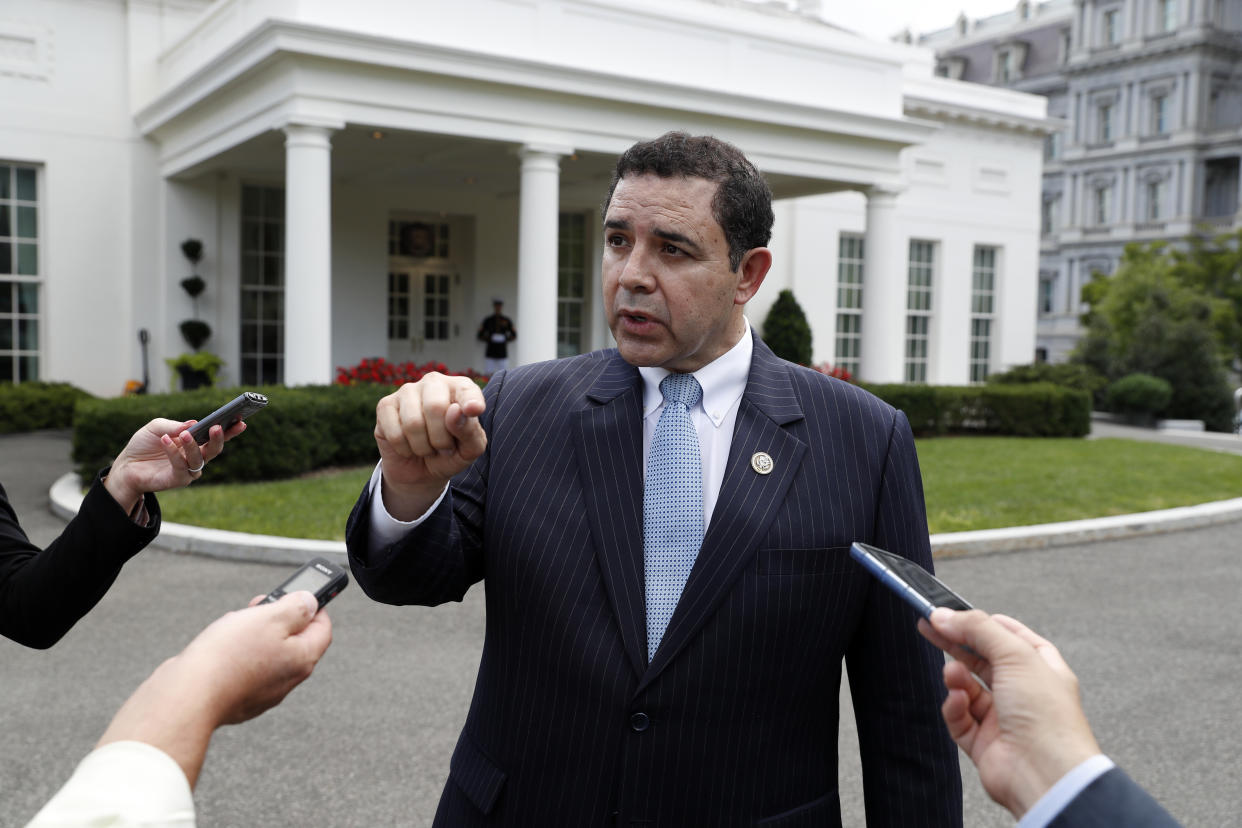 Rep. Henry Cuellar (D-Texas) speaks after a bipartisan meeting with President Donald Trump in Sept. 2017. His record of cooperating with the president is a sore point for the left. (Photo: ASSOCIATED PRESS/Alex Brandon)