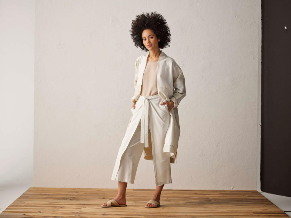 A model wearing items from Eileen Fisher’s Resewn collection. (Photo: Courtesy of Eileen Fisher)