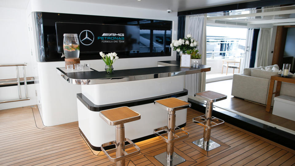 Aboard the Mercedes-AMG Petronas team’s yacht in Monaco. - Credit: Jiri Krenek, courtesy of Marriott Bonvoy