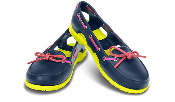 <a href="http://www.crocs.com/crocs-womens-beach-line-boat-shoe/14261,default,pd.html?cid=4D0&cgid=womens-boat-shoes" target="_blank">Crocs "Beach Line" Boat Shoes, $54.99</a>