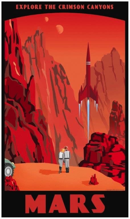 The exhibit will feature "retro-futuristic" planetary travel posters.