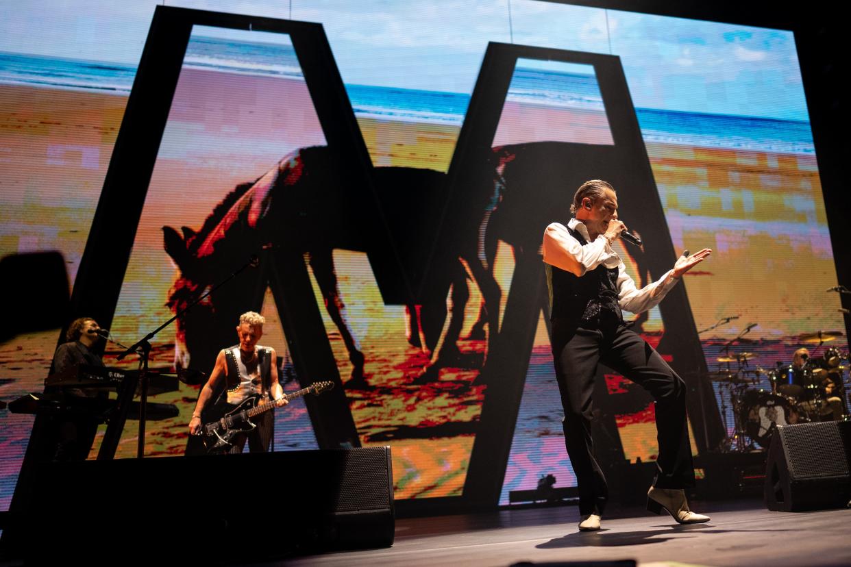 Depeche Mode performs during their Memento Mori World Tour concert at Bridgestone Arena in Nashville, Tenn., Thursday, Oct. 19, 2023.