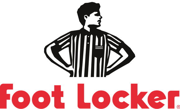 Logo of referee with hands on hips over words Foot Locker.