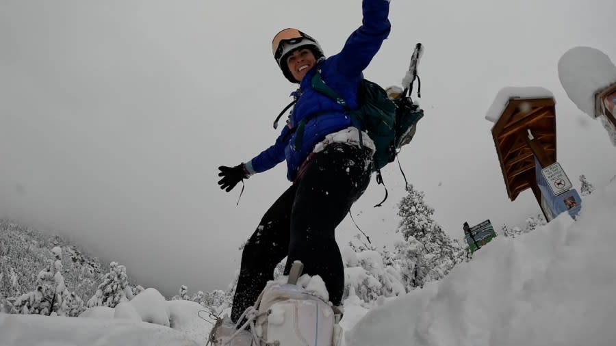 Jenna Moore took a different approach to getting down the Manitou Springs Incline, she used gravity and went down on her snowboard.