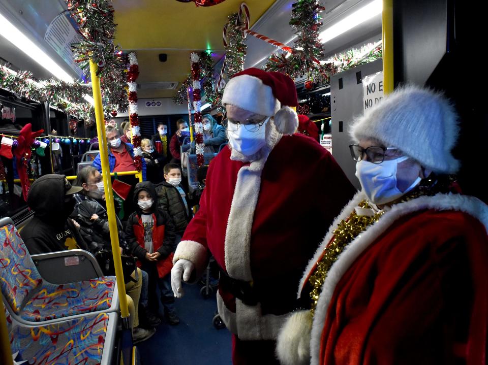 Once again, Lake Erie Transit operations manager, Mrs. Claus, aka Mickey Germani, participated in the Dundee Police version of  'Shop With A Cop' as they arrive at Walmart Thursday, along with the children and their families. LET employee, Norman Scenck, played Santa.