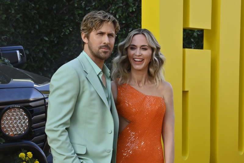 Ryan Gosling (L) and Emily Blunt attend the Los Angeles premiere of "The Fall Guy" on Tuesday. Photo by Jim Ruymen/UPI