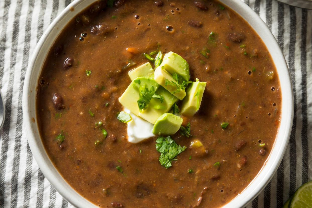 Homemade Organic Black Bean Soup with Cilantro and Avocado