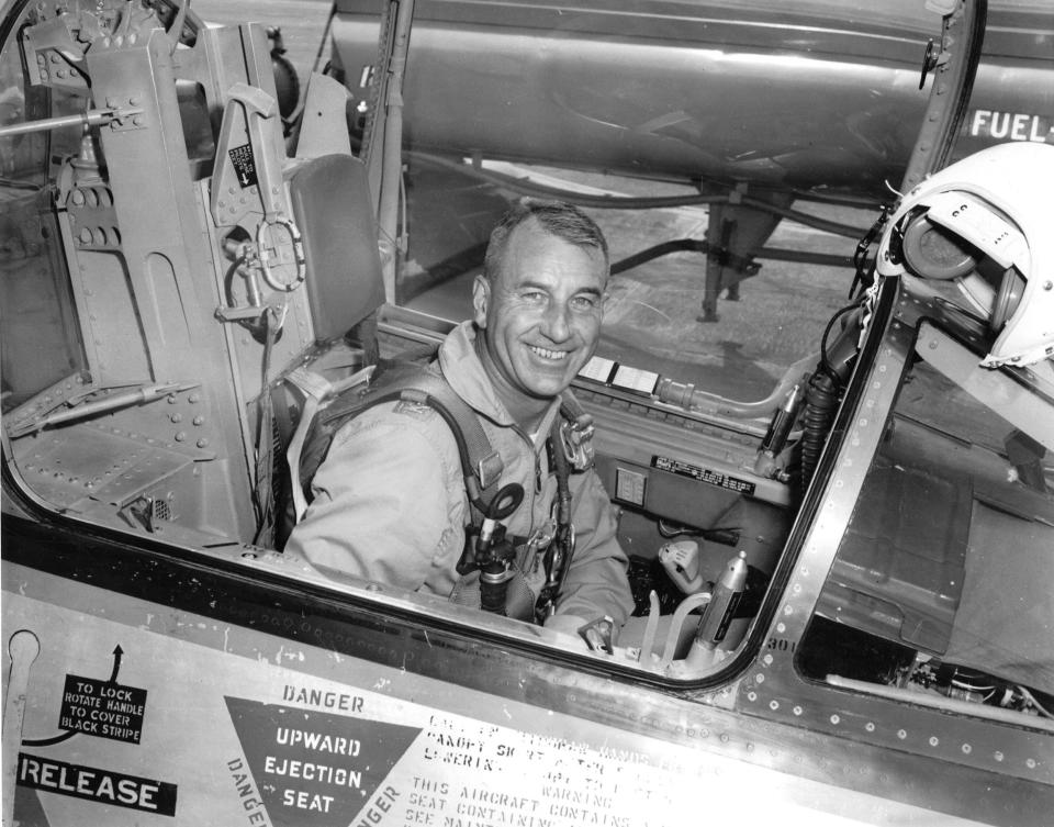 Col. Harry Shoup in a fighter jet in this undated photo.