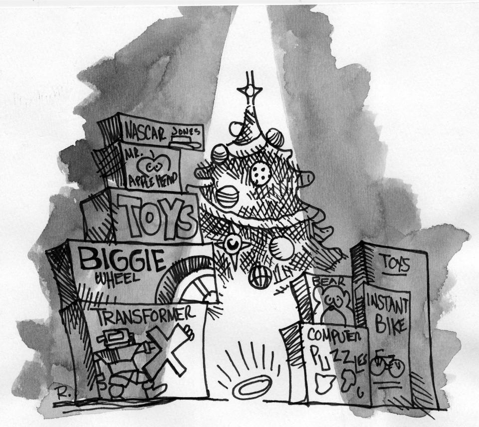 Presents surround a Christmas tree in this Tribune file illustration.