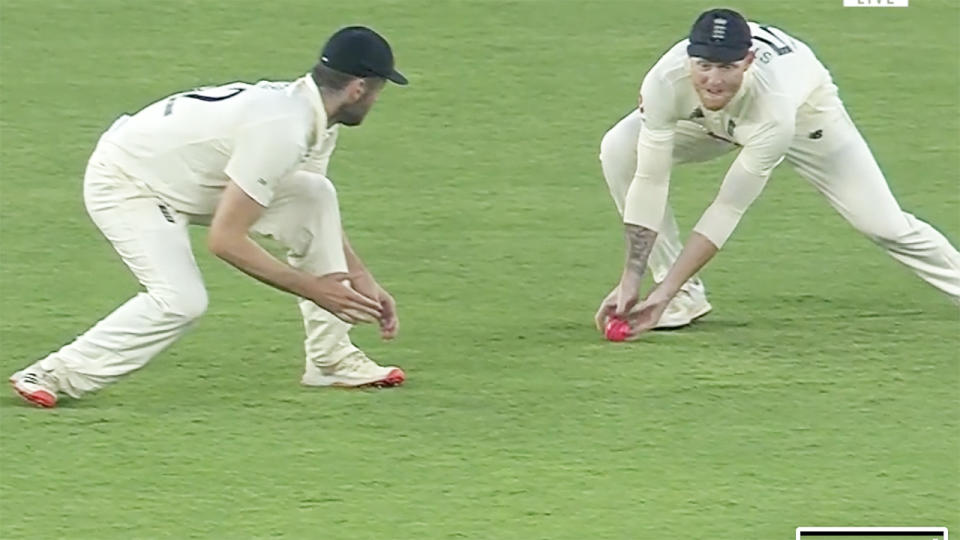 Ben Stokes, pictured here claiming a low catch in the third Test against India.