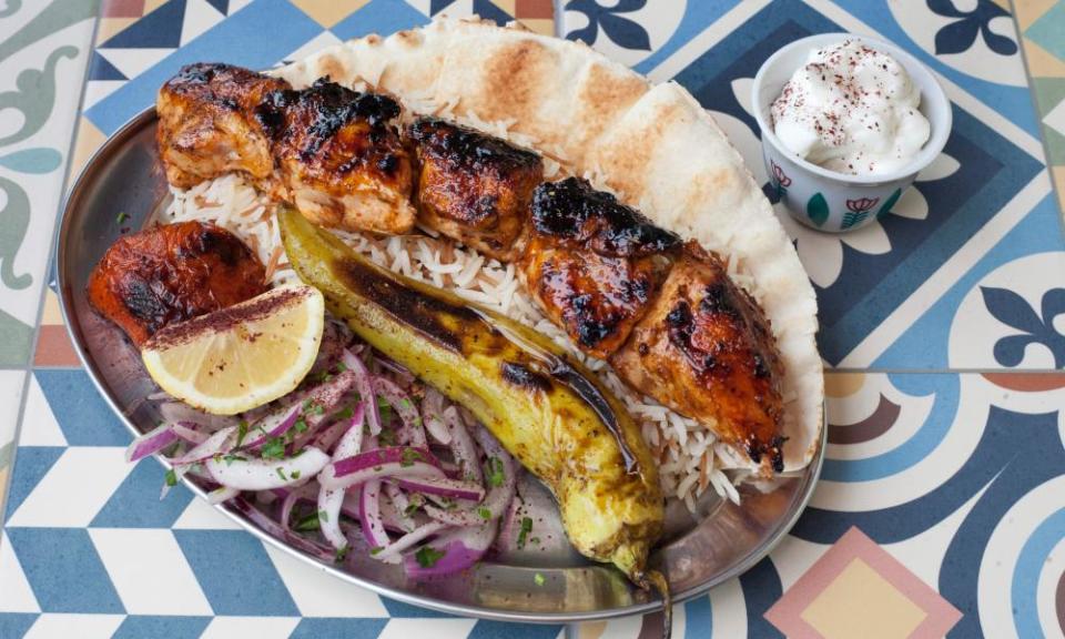 ‘A rich bronze lustre’: chicken shish.