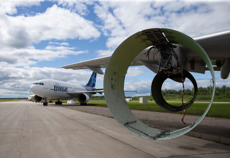 A310 airplanes with their engines removed sit on the tarmac at Aerocycle in Mirabel