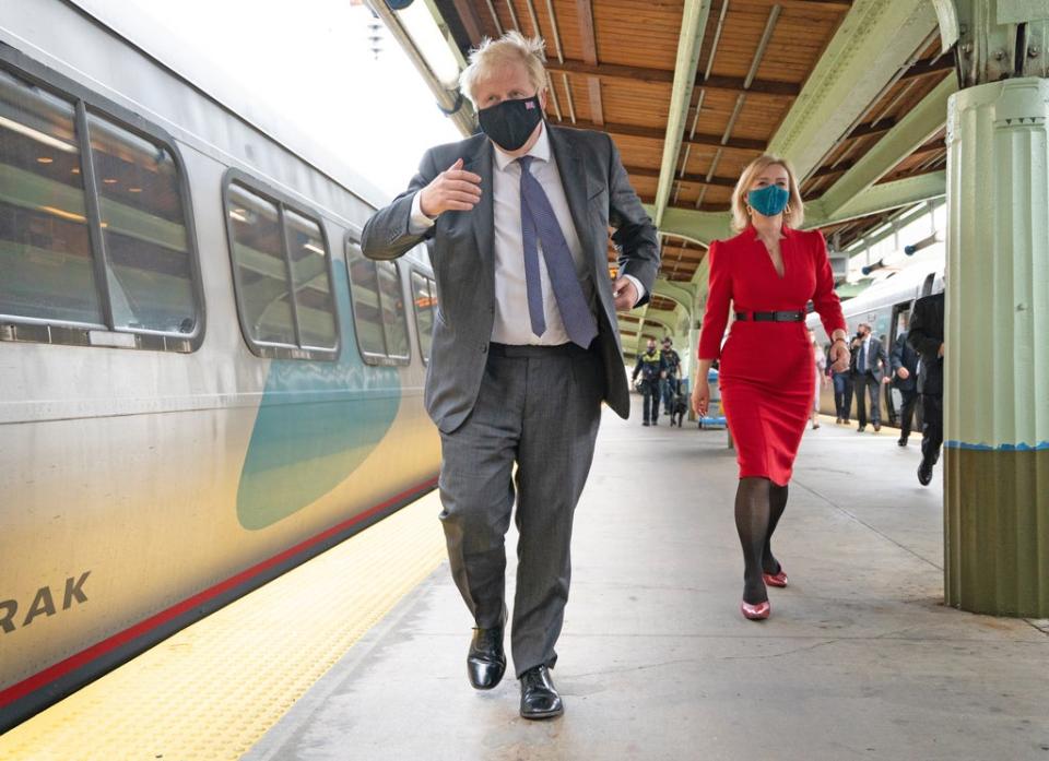 Prime Minister Boris Johnson and Foreign Secretary Liz Truss arrive in Washington DC (Stefan Rousseau/PA) (PA Wire)