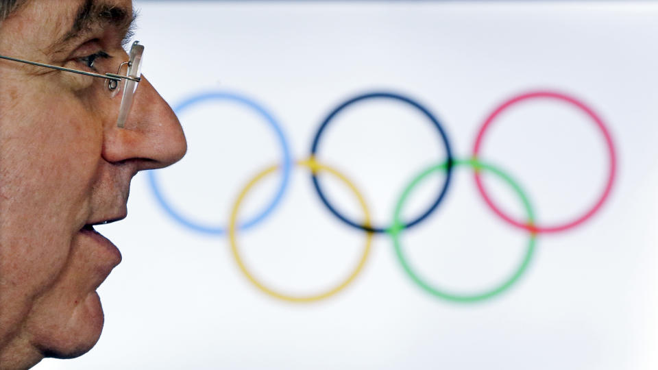 International Olympic Committee President Thomas Bach answers a question in his office during an Associated Press interview at the 2014 Winter Olympics, Saturday, Feb. 22, 2014, in Sochi, Russia. (AP Photo/Morry Gash)