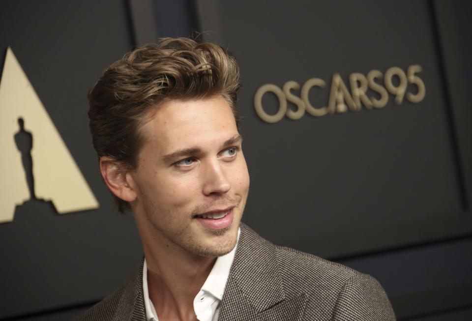 Feb 13, 2023; Beverly Hills, CA, USA; Best Actor nominee Austin Butler arrives at the 95th Oscars nominees luncheon at the Beverly Hilton in Beverly Hills, Calif. on Monday, Feb. 13, 2023. Mandatory Credit: Dan MacMedan-USA TODAY