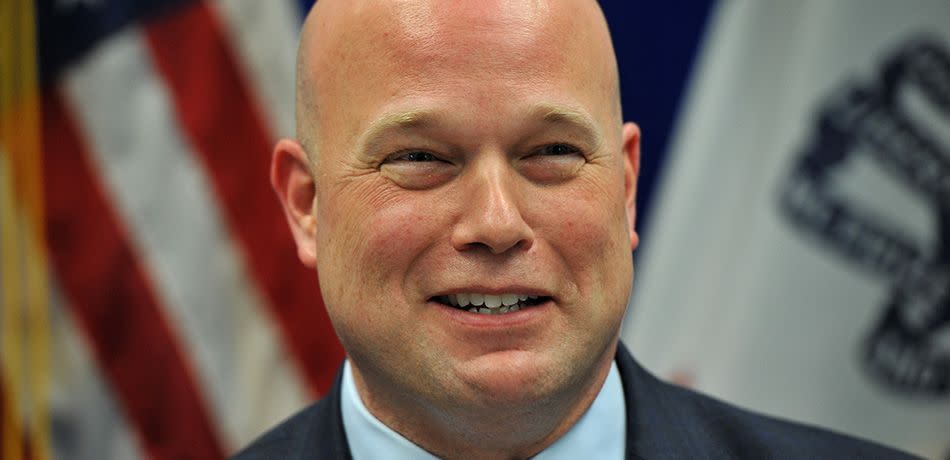 Acting Attorney General Matthew G. Whitaker, gives brief remarks to state and local law enforcement on efforts to combat violent crime and the opioid crisis at the U.S. Courthouse Annex, on November 14, 2018 in Des Moines, Iowa. Whitaker was appointed as acting attorney general after previous attorney general Jeff Sessions was forced out out of the job.