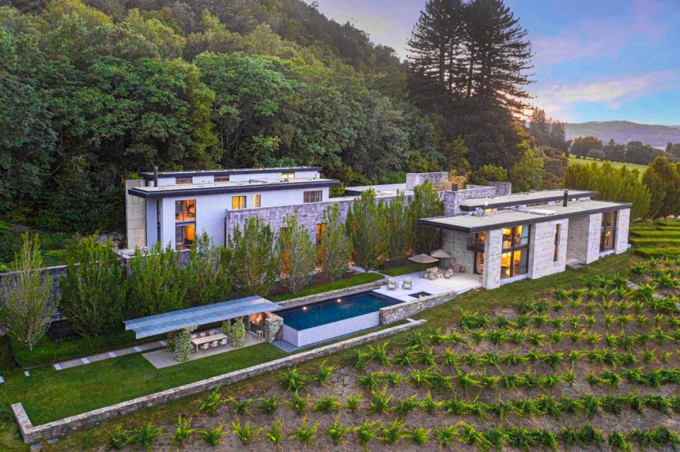 The Glen Ellen, California, home sits on 156 acres amid vineyards, redwoods, orchards and lavender fields.