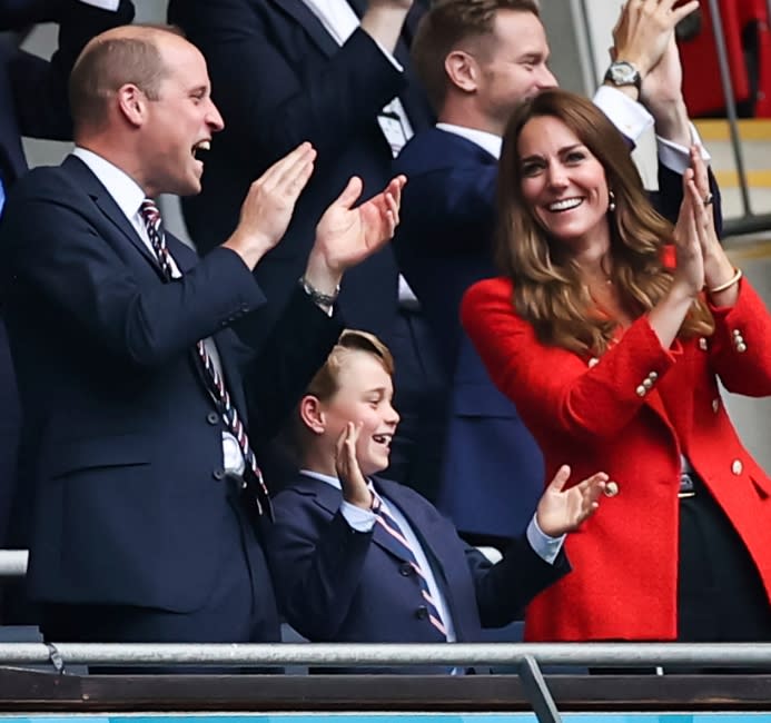 Prince William, Prince George, and Kate Middleton attend the Euro Finals on July 11, 2021. Image: Christian Charisius/picture-alliance/dpa/AP Images - Credit: Christian Charisius/picture-alliance/dpa/AP Images.