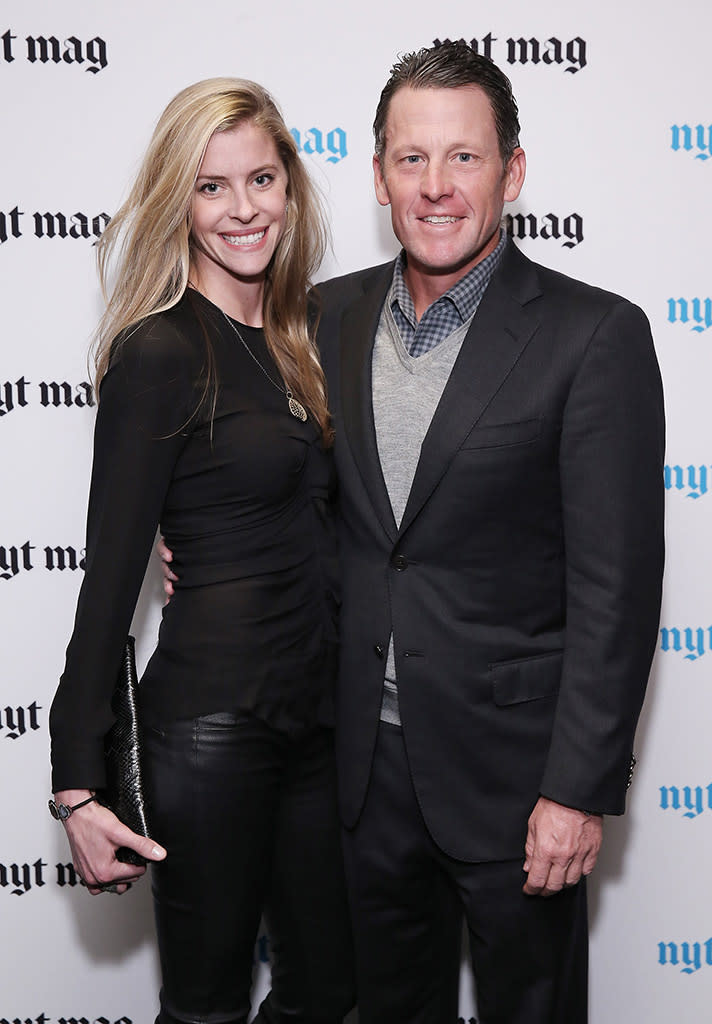 NEW YORK, NY - FEBRUARY 18: Anna Hansen and professional cyclist Lance Armstrong attend The New York Times Magazine Relaunch Event on February 18, 2015 in New York City. 