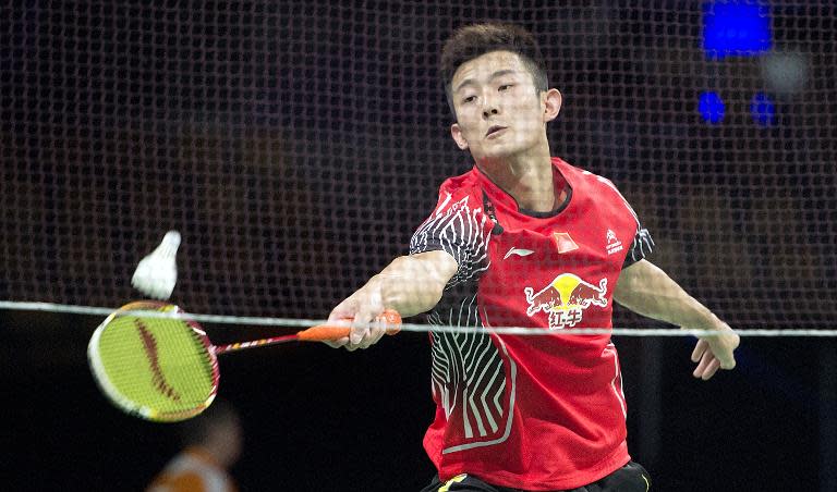 Long Chen of China during a match at the 2014 BWF Badminton World championships in Copenhagen on August 26, 2014