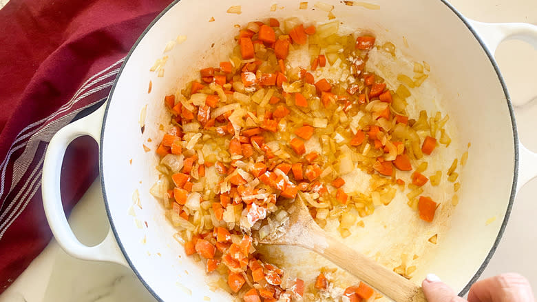 adding flour to pot