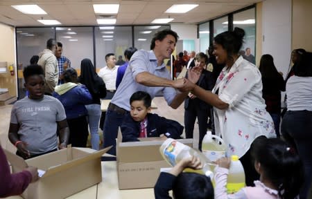 Canadian PM Trudeau takes part in a Thanksgiving food drive in Toronto