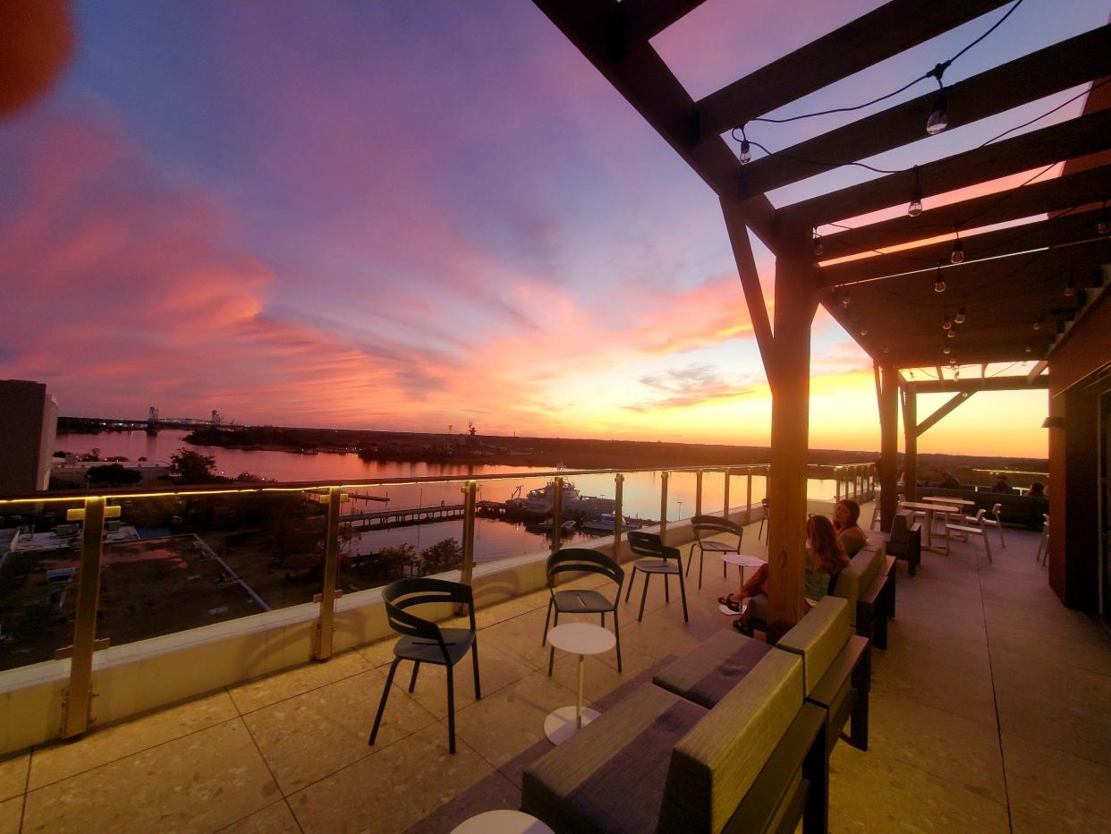 Sunset from the aView rooftop bistro at Aloft hotel in downtown Wilmington