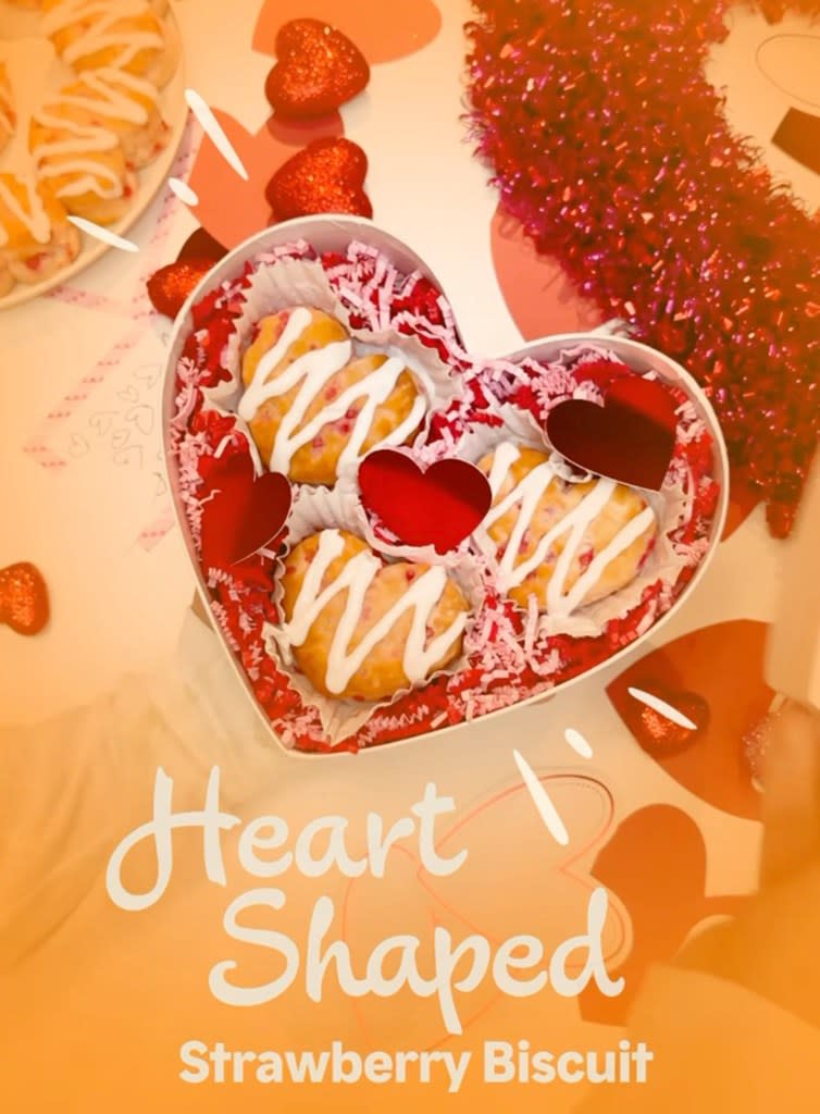 Popeyes’ limited-edition heart-shaped strawberry biscuits will return this Valentine’s Day.