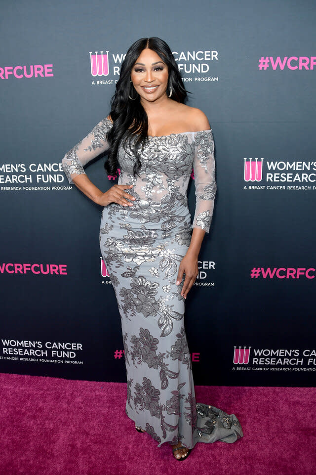 Cynthia Bailey in silver gown at Women's Cancer Research Fund gala.
