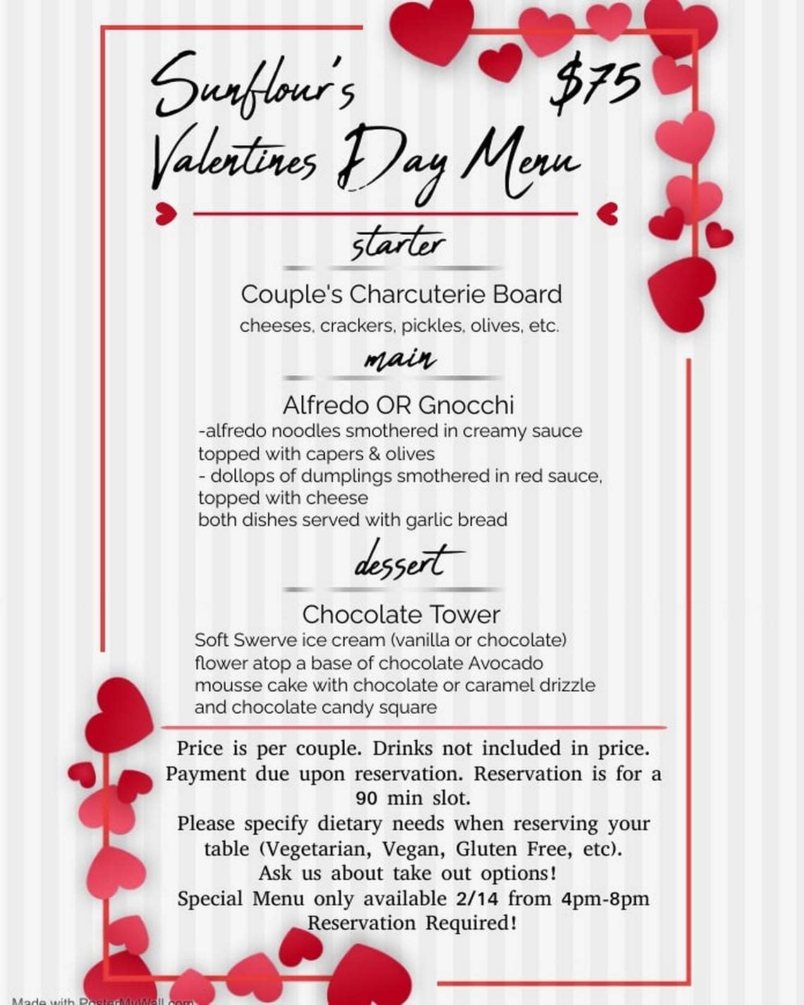 Details on the special Valentine’s Day menu being offered at Wichita’s Sunflour Cafe