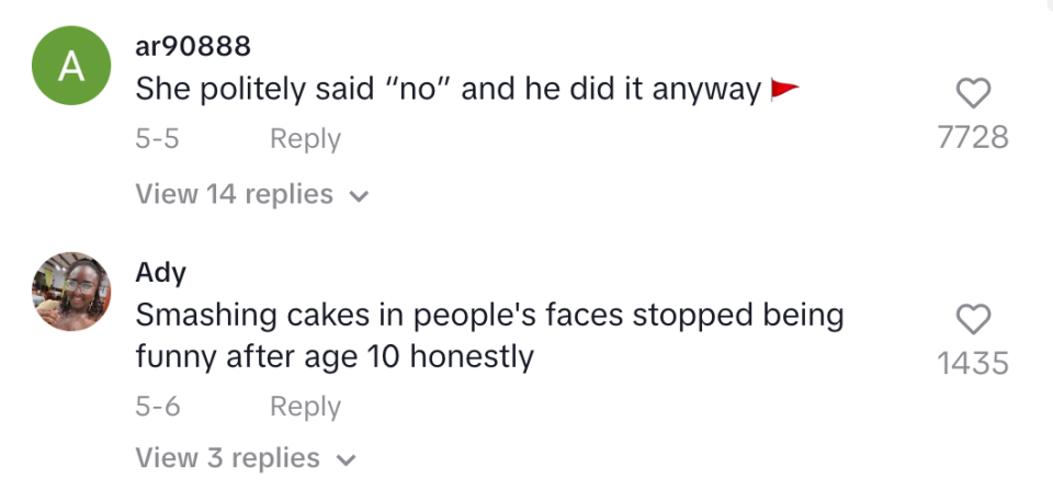"Smashing cakes in people's faces stopped being funny after age 10 honestly"