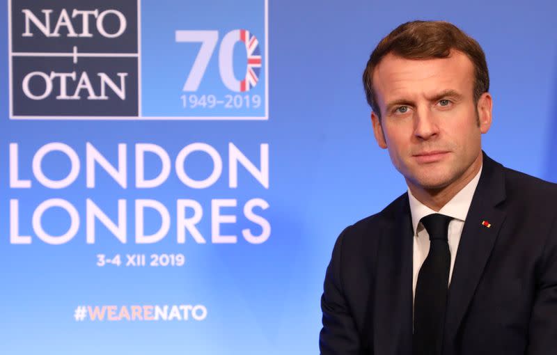 FILE PHOTO: French President Emmanuel Macron at the NATO summit in Watford, Britain