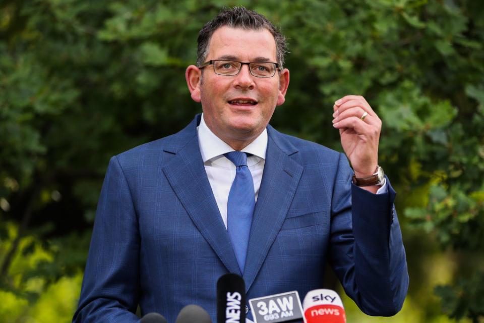 Premier of Victoria Daniel Andrews speaks to the media during a news conference in Melbourne, Australia. 