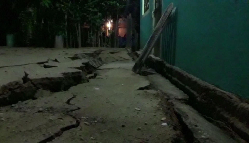 A video grab made from AFPTV footage shows damage to a building in Minatitlán, Mexico, on September 8, after a powerful, 8.2-magnitude earthquake rocked Mexico late on September 7.