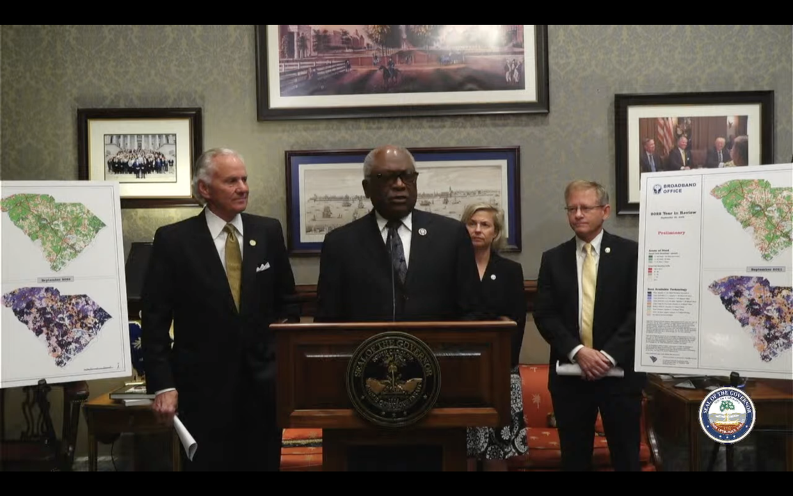 House Majority Whip Jim Clyburn speaks at a news conference with Gov. Henry McMaster and Office of Regulatory Staff officials about broadband expansion progress in South Carolina on Monday, Oct. 3, 2022.