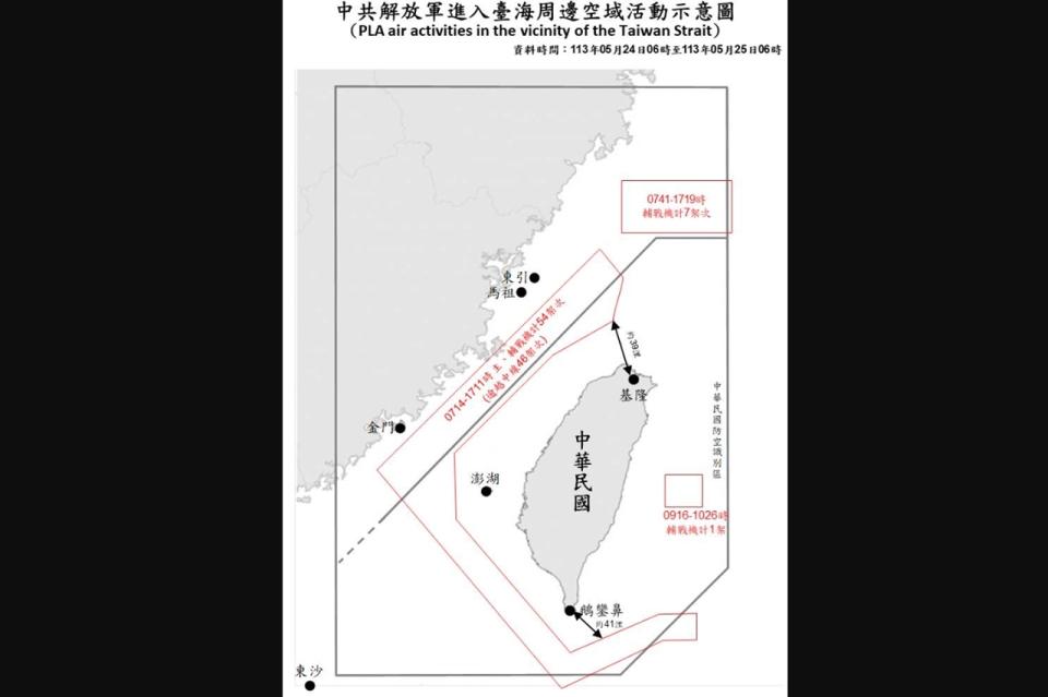 國防部25日表示，自24日上午6時至25日上午6時止，偵獲共機62架次，其中47架次逾越海峽中線及進入西南、東南及東部空域，並偵獲共艦27艘次，持續在台海周邊活動。（圖取自國防部網站）