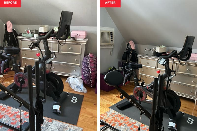 Workout equipment in home office before and after cleaning.