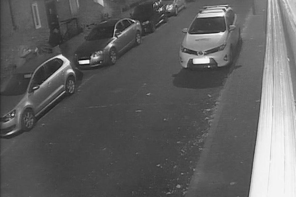 Flammable liquid: CCTV footage appeared to show two suspects dowse a car (Met Police)