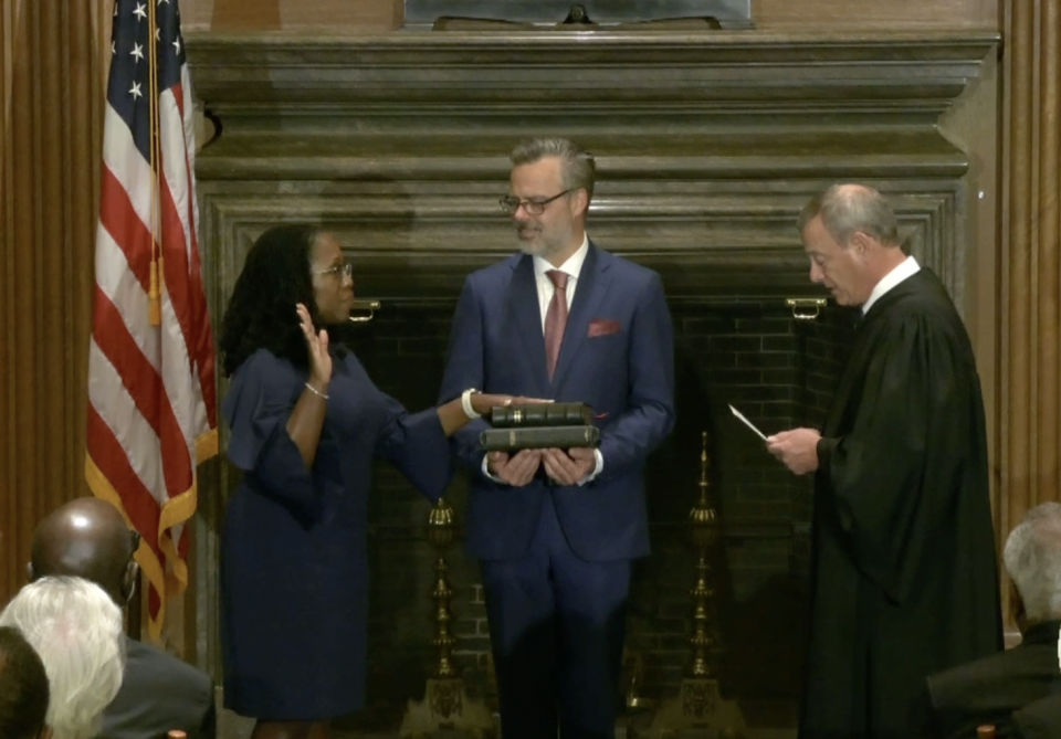 Judge Ketanji Brown Jackson is sworn in as an associate justice of the Supreme Court on Thursday, June 30, 2022. / Credit: Supreme Court