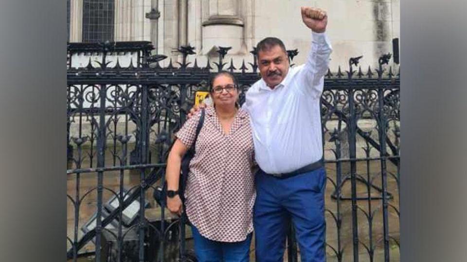 Sushma and Narrinder Blaggan outside the Royal Courts of Justice