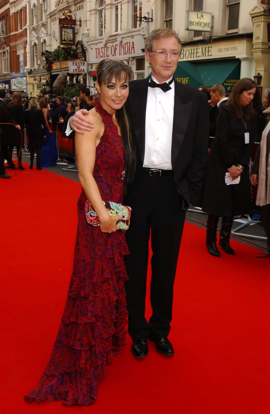 london april 17 embargoed for publication in uk tabloid newspapers until 48 hours after create date and time actors amanda mealing and paul ogrady arrive at the pioneer british academy television awards ceremony at the theatre royal on april 17, 2005 in london, england photo by dave benettgetty images