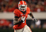 ATHENS, GA - NOVEMBER 12: Isaiah Crowell #1 of the Georgia Bulldogs rushes upfield against the Auburn Tigers at Sanford Stadium on November 12, 2011 in Athens, Georgia. (Photo by Kevin C. Cox/Getty Images)