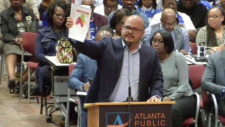 Ricardo Miguel Martinez, president of Latino Association for Parents of Public Schools, discussed the organization’s equity report at an Atlanta Public Schools board meeting. (Atlanta Public Schools)