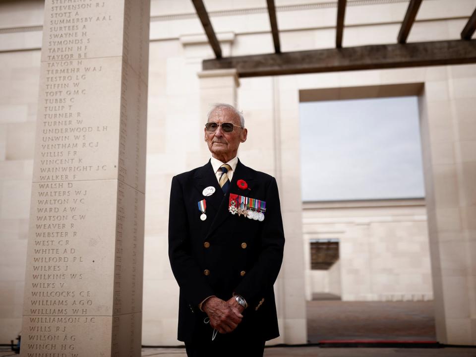 The veteran in Normandy at the site of the memorial (Getty)